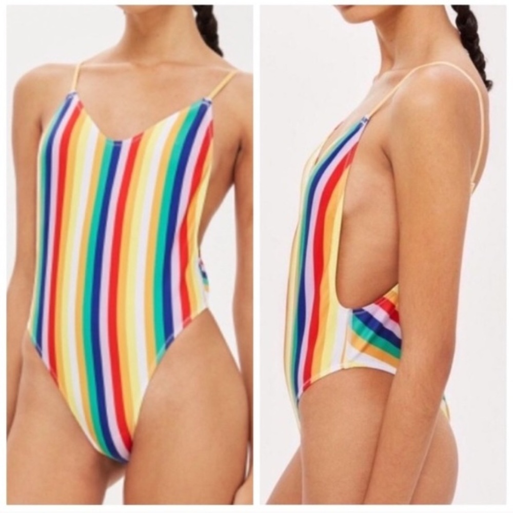 Topshop women 0-2 Rainbow one piece swimsuit pride beach festival Coastal Chic
